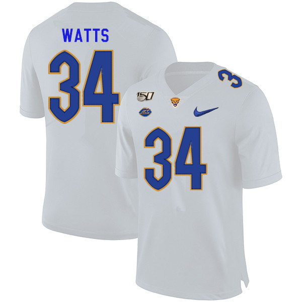 2019 Men #34 Amir Watts Pitt Panthers College Football Jerseys Sale-White